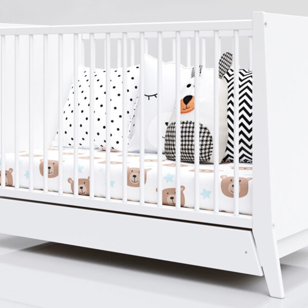 SET Κρεβάτι Cosmo White + Συρταριέρα Decobebe Λευκή + ΔΩΡΟ στρώμα Apollon 2 αξίας 110