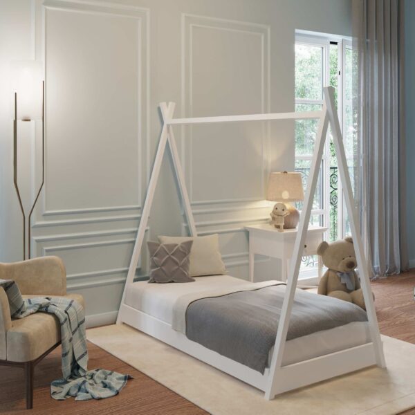 SET Κρεβάτι Προεφηβικό 140Χ70 Decobebe TIPI λευκό-φυσικό ξύλο + Συρταριέρα Decobebe Λευκή + ΔΩΡΟ στρώμα Apollon 2 αξίας 120